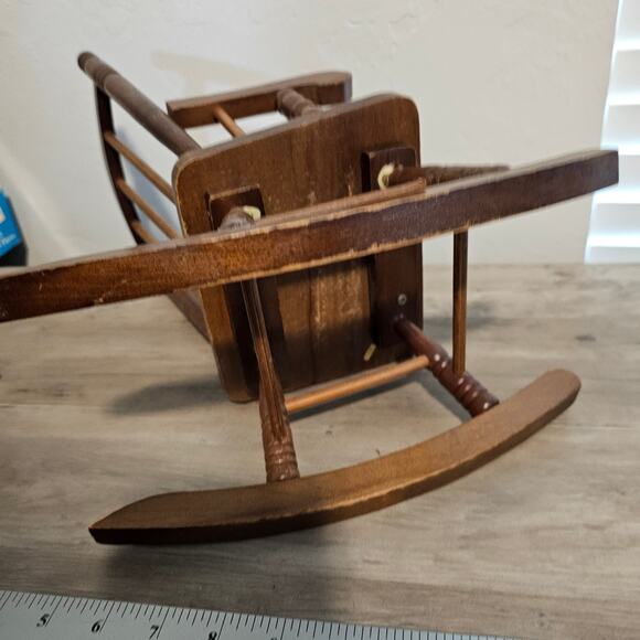 Vintage Wood Mini Rocking Chair 90s Cottage Decor Doll Chair Plant Holder Rustic - Picture 10 of 16